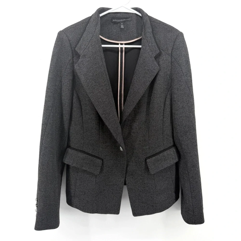 White House Black Market Gray Black Tweed Suit Blazer Jacket Career Women 10 EUC